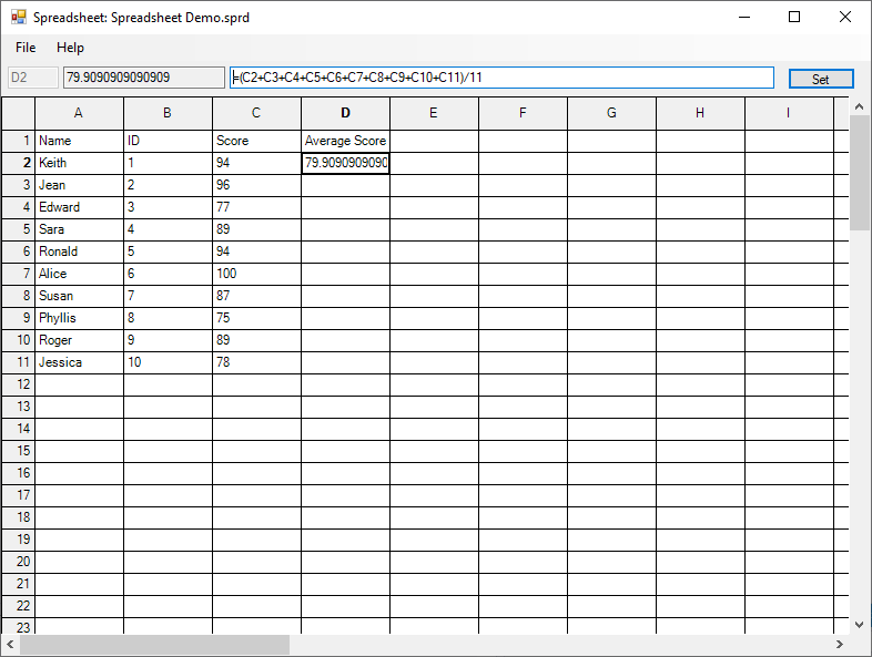 Spreadsheet screenshot